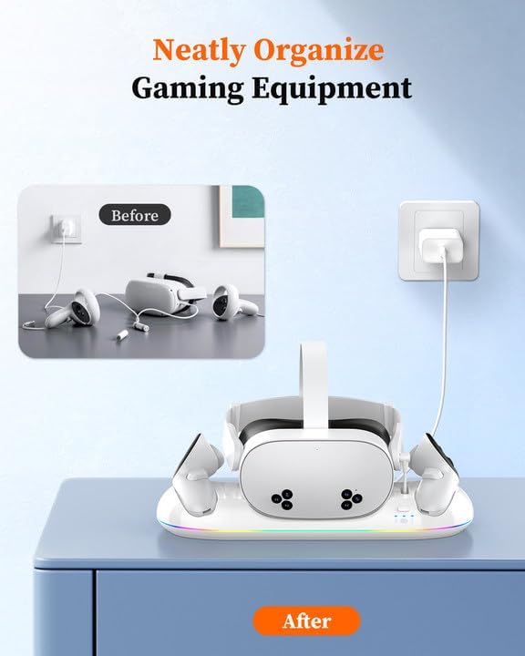 20W Magnetic Charging Station for VR Headset & Controllers with 2X2100mAh Batteries O374026