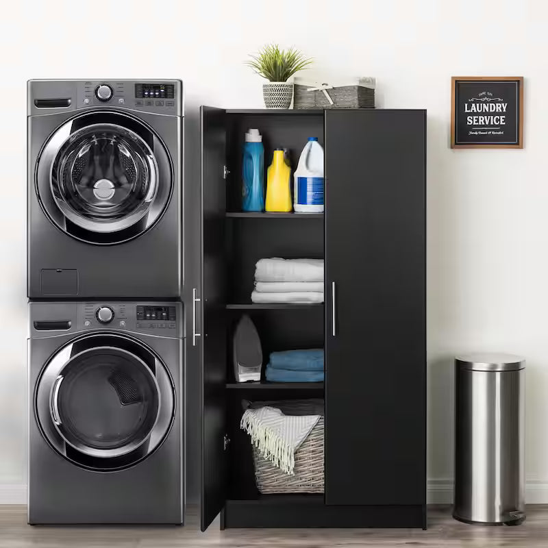 Black Wood Freestanding Garage Cabinet C7546
