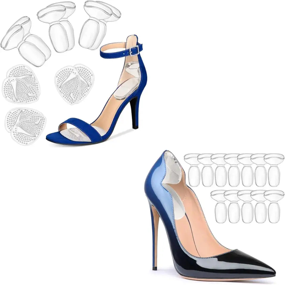 Heel Cushion Inserts and Metatarsal Pads, 9 Pairs Heel Grips and 3 Pairs Ball of Foot Cushions, Silicone Shoe Pads Insoles for High Heels F858275