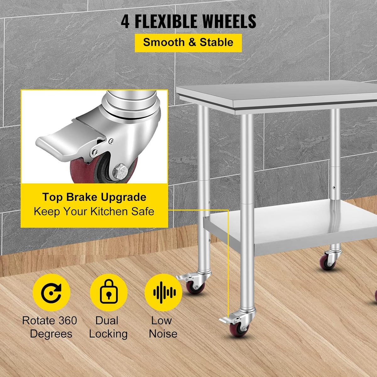 Stainless Steel Work Table with Wheels 24 x 30 x 32 Inch N30780