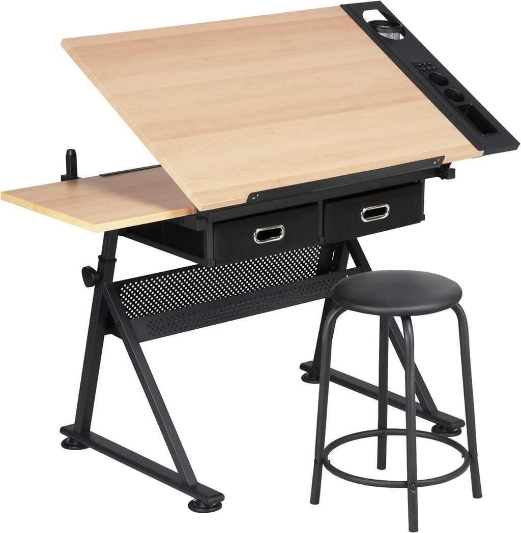Height Adjustable Drafting Table with Tilting Tabletop and Storage Drawers Y9005