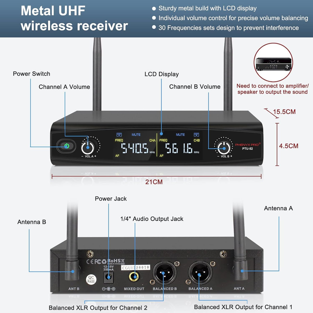 UHF Wireless Handheld Microphone System with Case V9465
