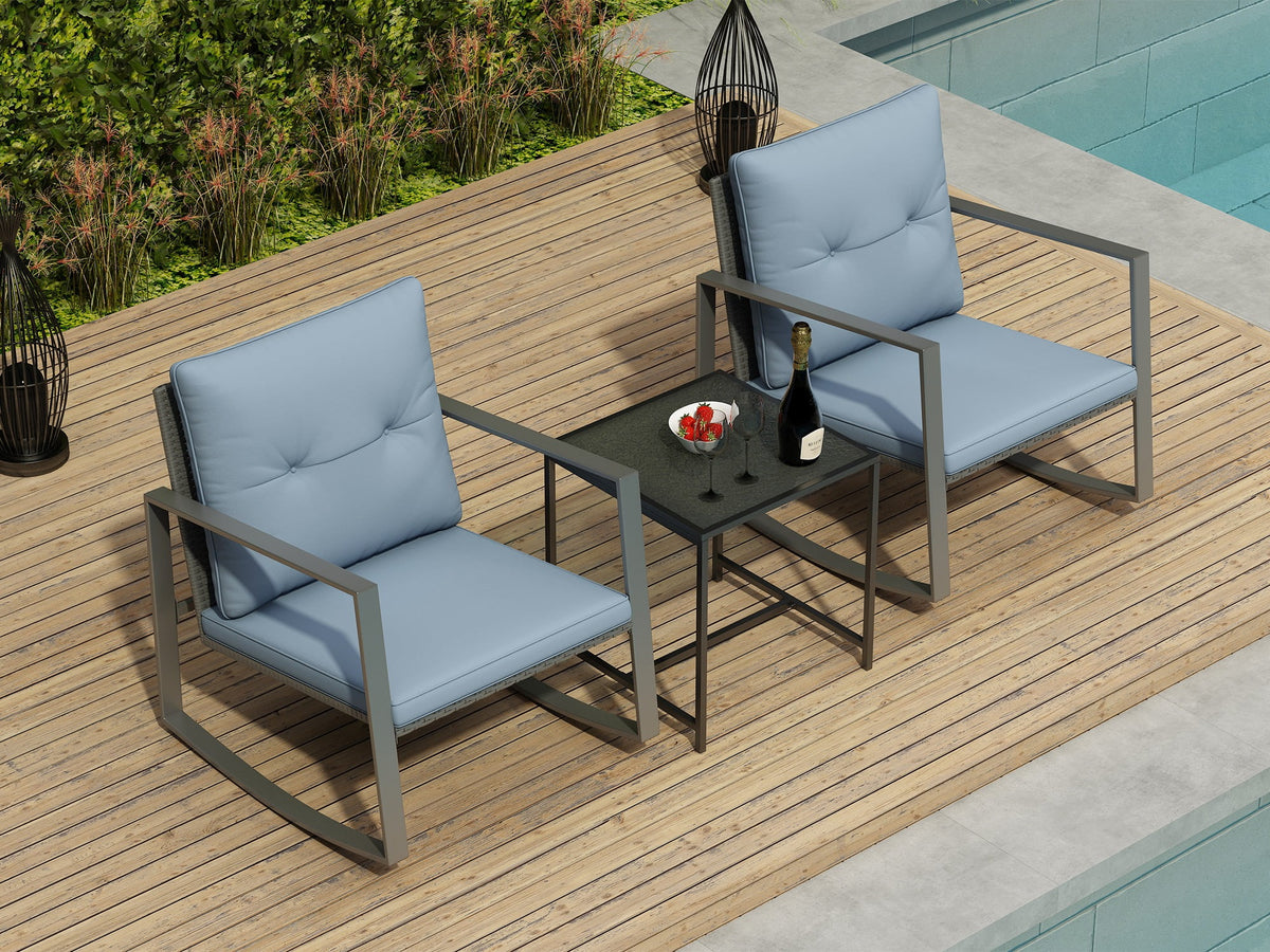 3-Piece Bistro Outdoor Cafe Furniture Set with Glass Table Grey N1738