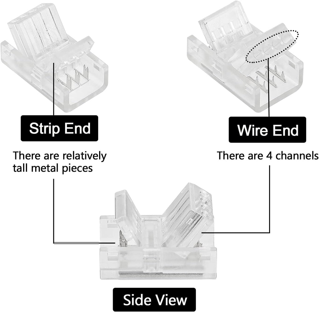 10 Pack 4 Pin LED Connector for 10mm RGB 5050 LED Strip Lights with 16.4ft Extension Cable T694736