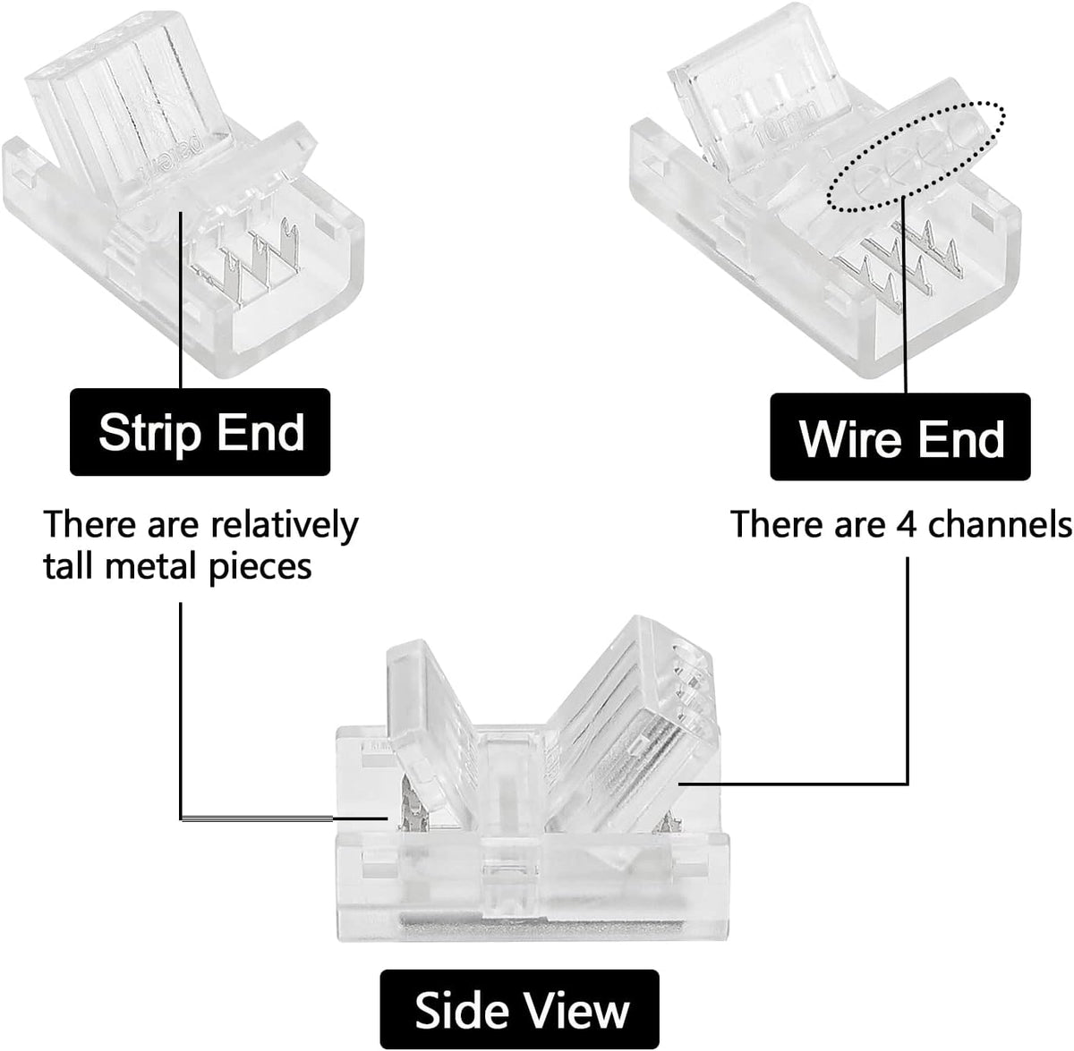 10 Pack 4 Pin LED Connector for 10mm RGB 5050 LED Strip Lights with 16.4ft Extension Cable T694736