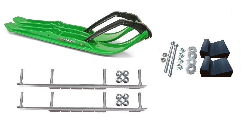 Green XPT Snowmobile Skis with 7.5" Shaper Bars Complete Kit W9286