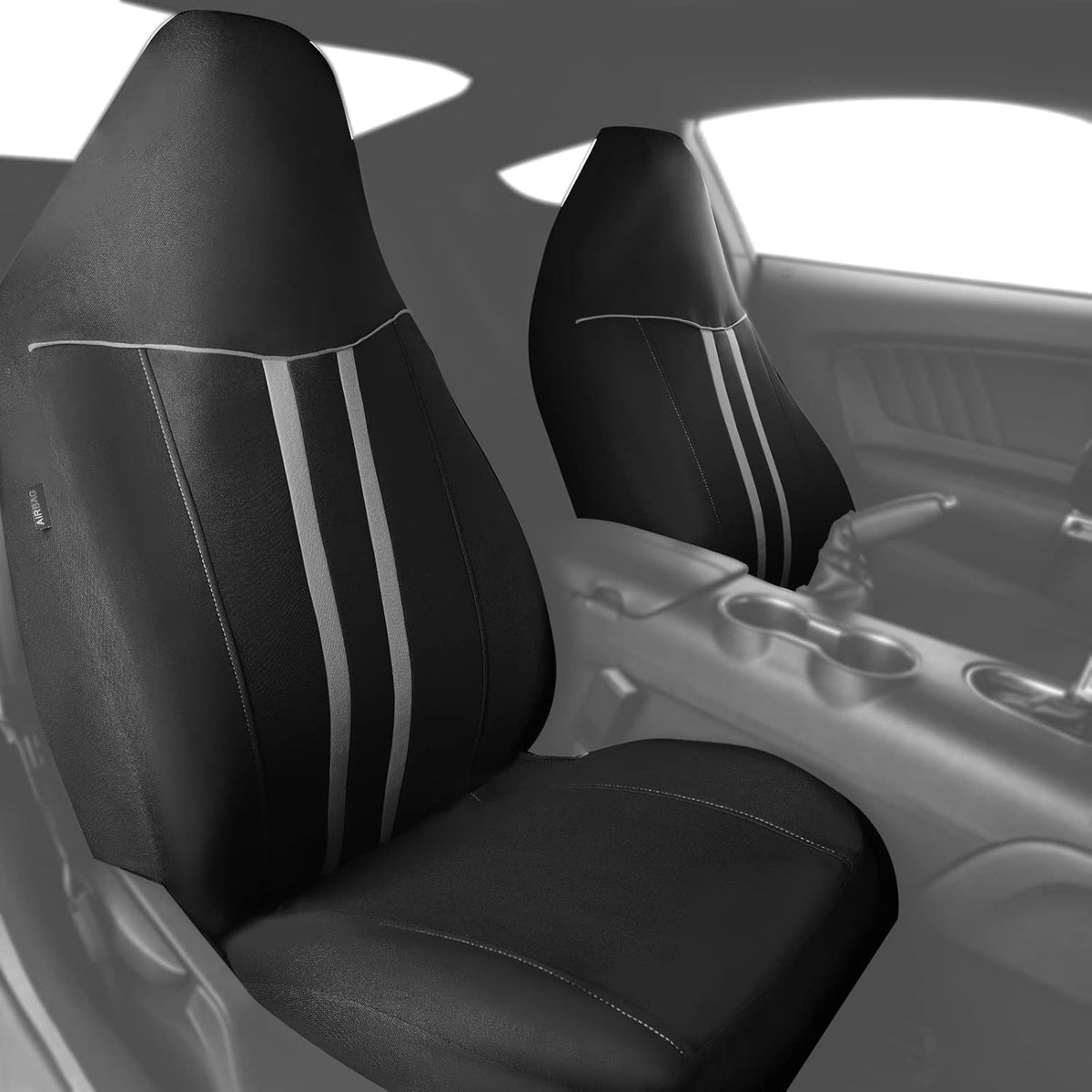 Automotive Seat Covers Full Set Universal Fit Air Compatible 3 Zipper Bench Black-Purple D548
