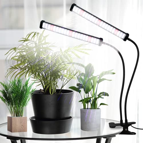 6000K Full Spectrum Clip Plant Growing Lamp with White Red LEDs, 5-Level Dimmable, Auto On Off Timing 4 8 12Hrs Q596