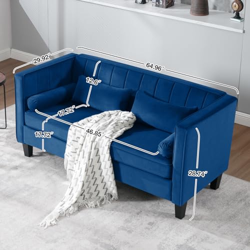 Velvet 65" Loveseat Sofa with Bolster Pillows and Back Cushion O135