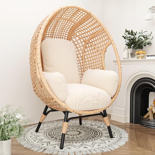 Oversized Wicker Egg Chair with Cushion 500lbs Capacity U606907