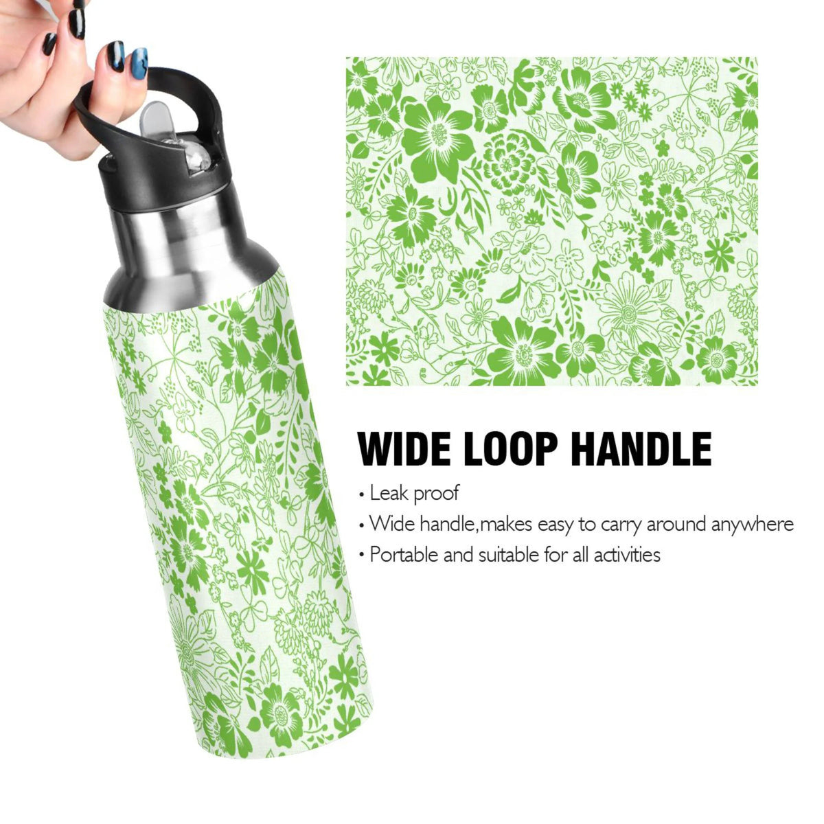 Green Stainless Steel Insulated Water Bottle with Straw Lid O816