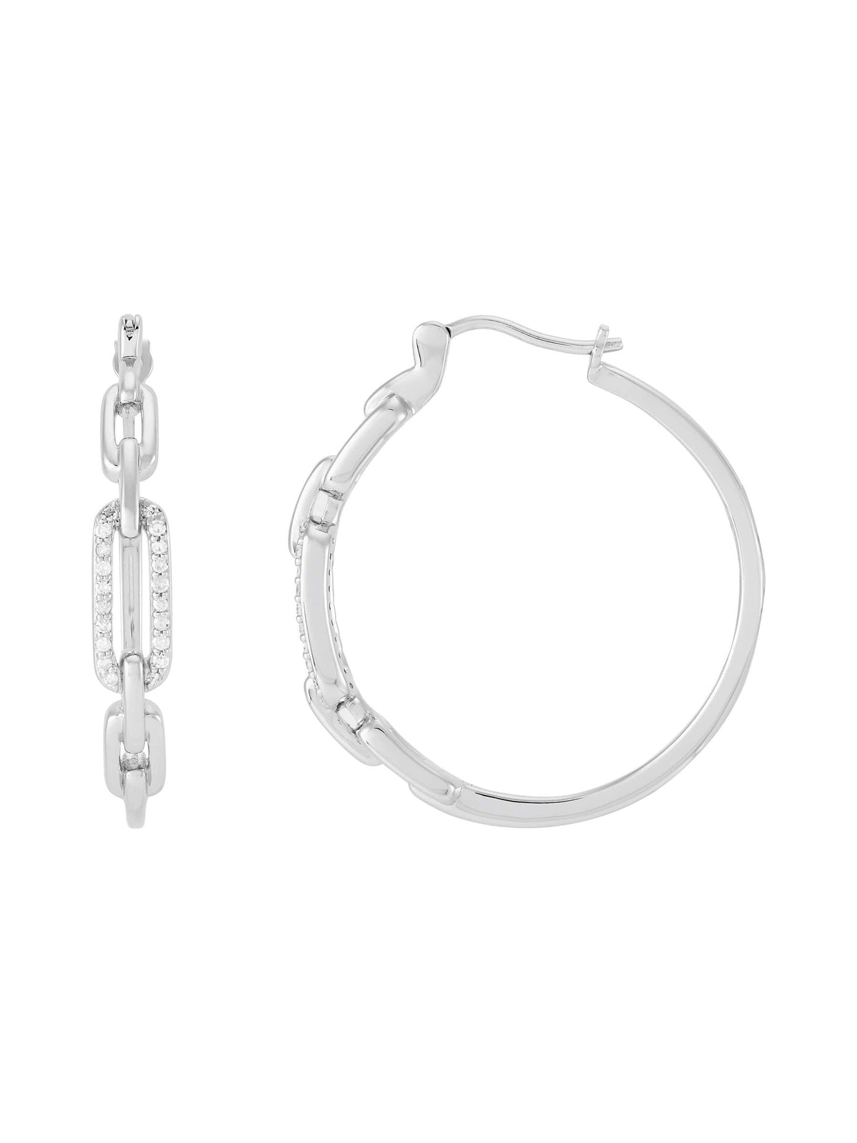 1/6 cttw Diamond 30 mm Chain Front Hoop Earrings in Sterling Silver Z82293