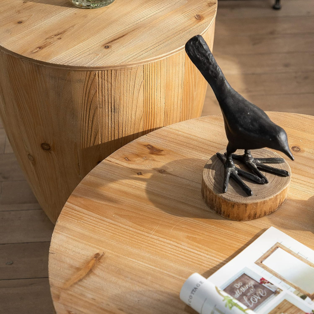 Round Wood Coffee Table Set of 2 with Storage F6208