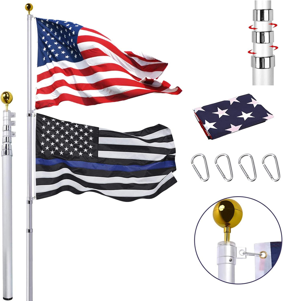 25FT Telescoping Aluminum Flag Pole Kit Y21138