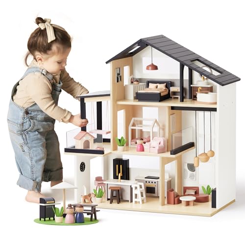 53Pcs Wooden Doll House with Furniture A684081