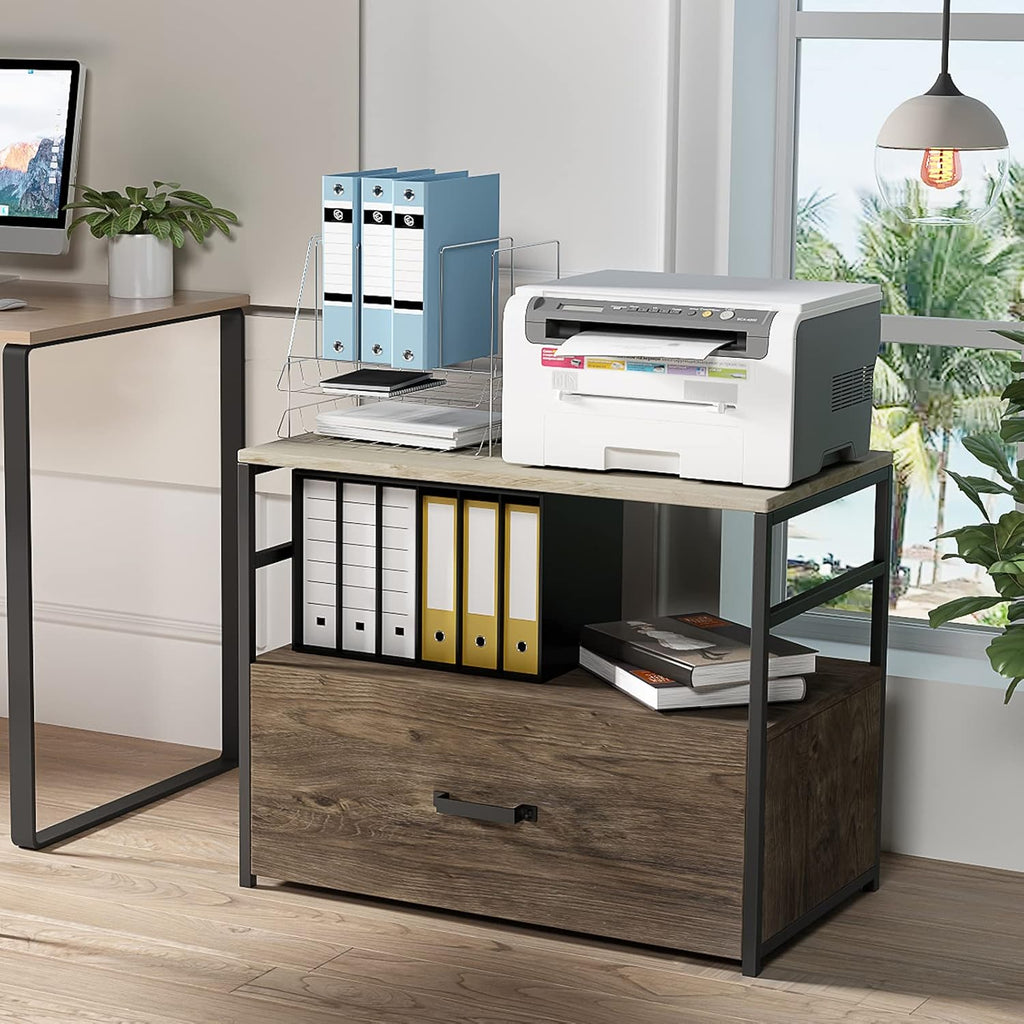 Wood Lateral File Cabinet with Drawer and Open Shelf O82506