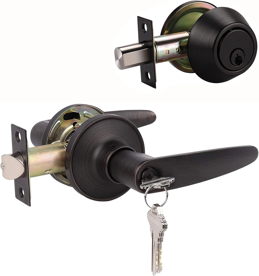 2 Pack Keyed Entry Door Lever and Single Cylinder Deadbolt Combination Set in Satin Nickel Finish Z26587