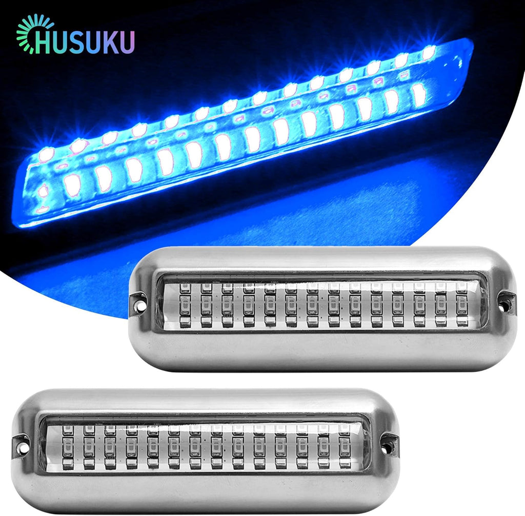 2PCS Blue 5.1inch IP68 316 Stainless Steel Marine LED Lights Z19176