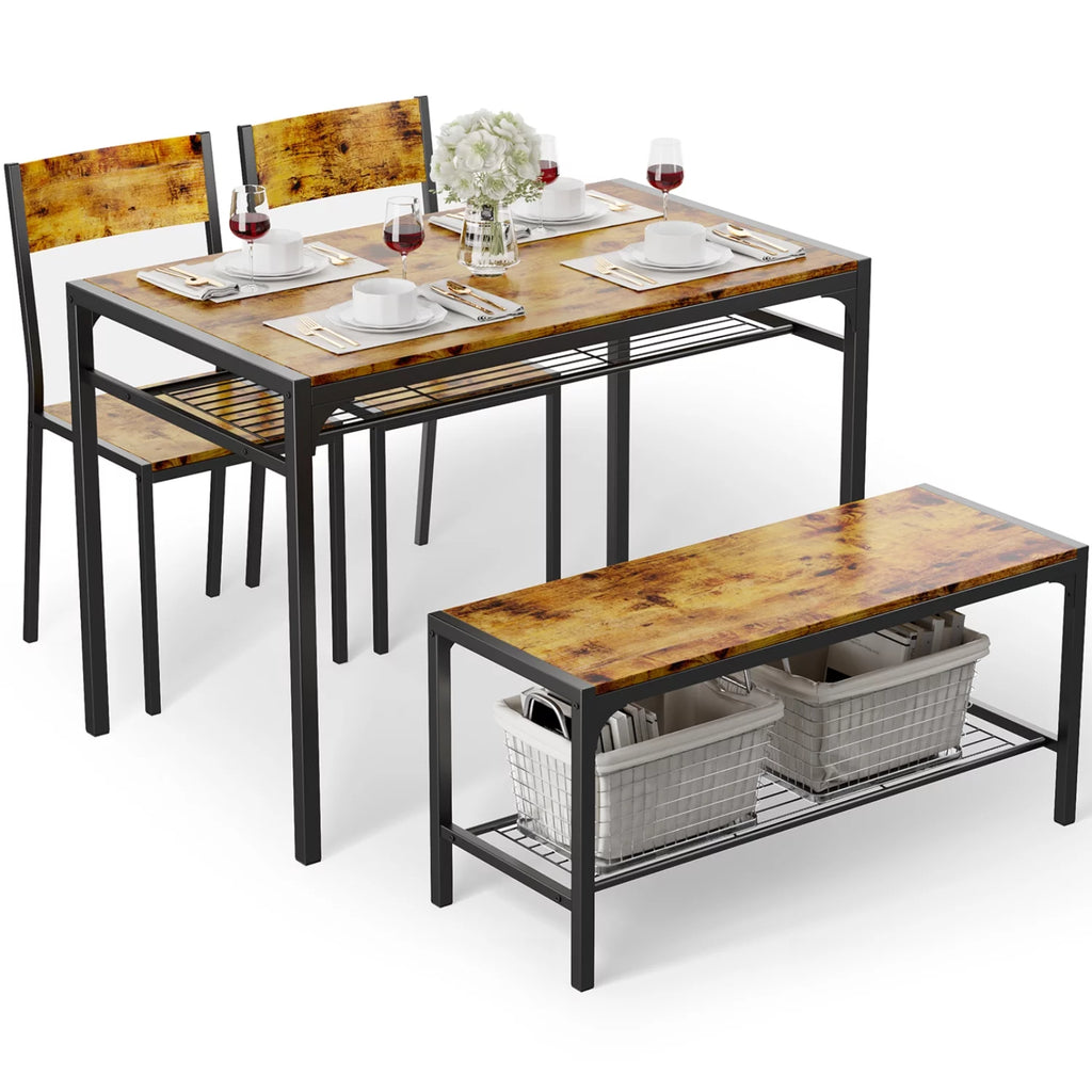 4 Piece Dining Table with 2 Chairs and Bench O42023