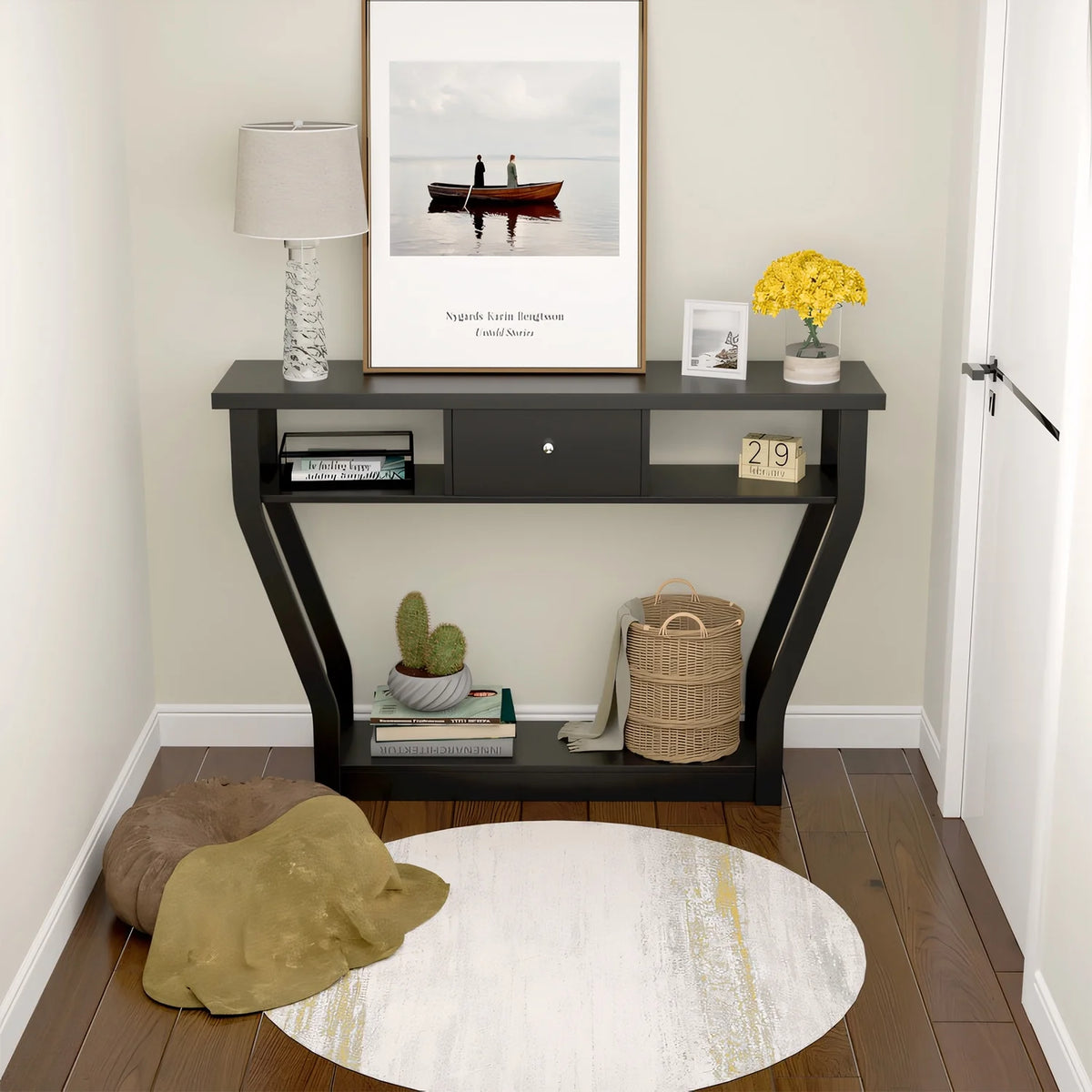 Black Sofa Accent Table with Drawer R74118