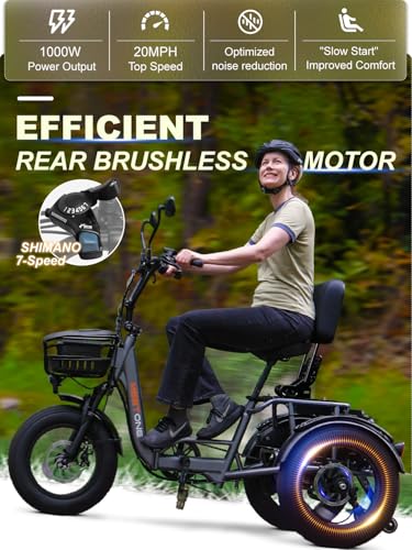 Folding Electric Tricycle 1000W 48V 15AH 18''×4'' Fat Tire 3 Wheel 450lbs Load V5618
