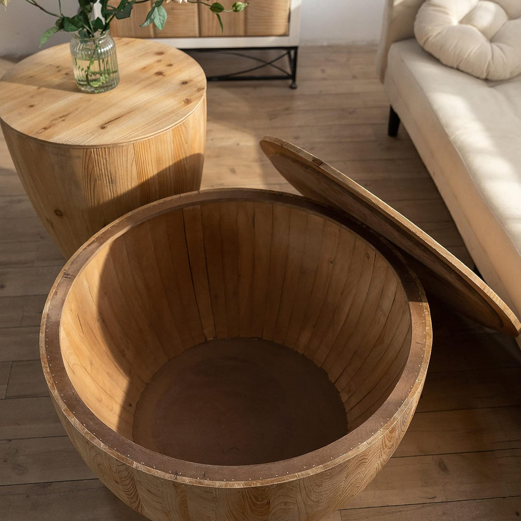 Round Wood Coffee Table Set of 2 with Storage F6208