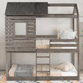 Antique Gray Wood Twin Over Twin Bunk Bed with Ladder and Safety Rail Y993252