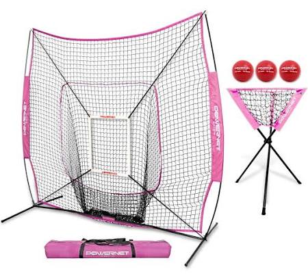 6 Piece Baseball Softball Practice Net Bundle with Strike Zone, Ball Caddy, 3 Weighted Training Balls M12949