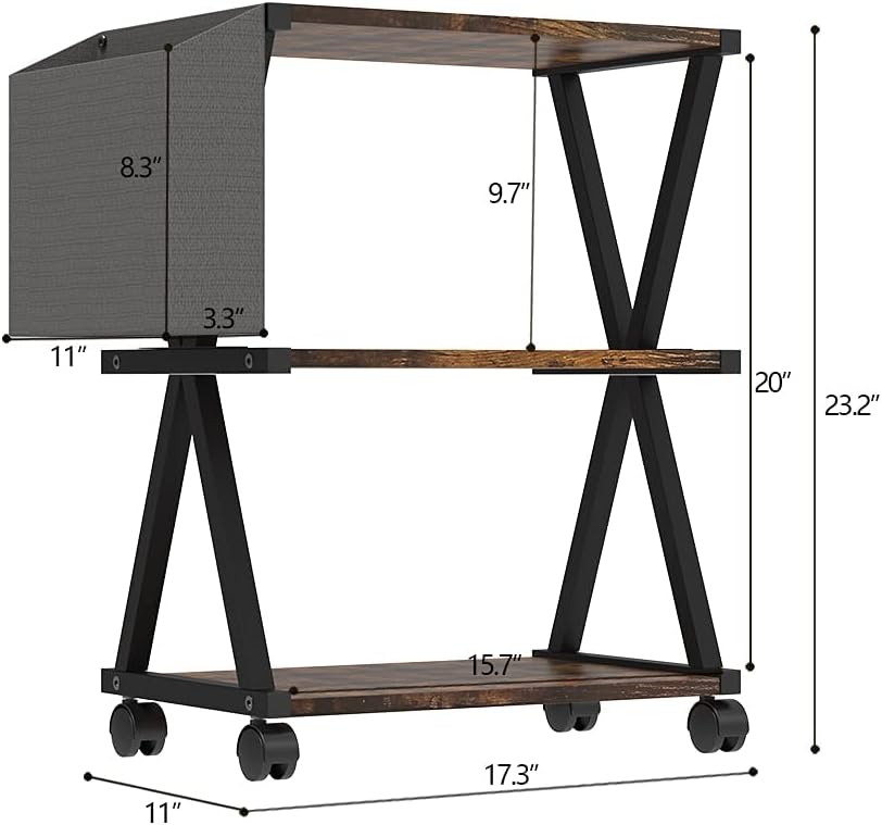 3 Tier Wooden Mobile Printer Stand with Storage Bag G804