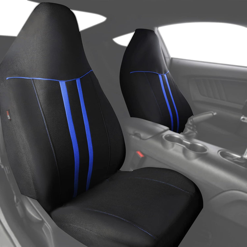 Automotive Seat Covers Full Set Universal Fit Air Compatible 3 Zipper Bench Black-Purple D548