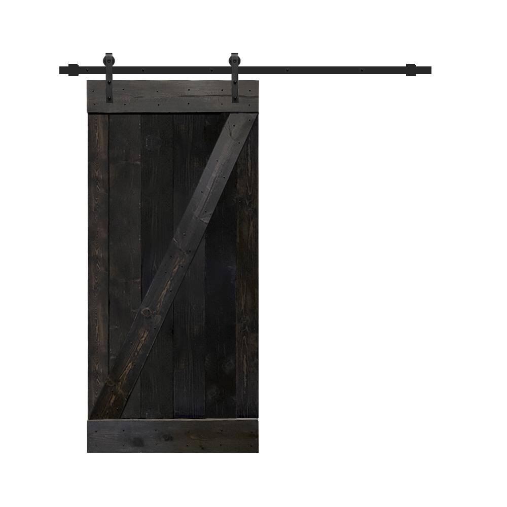 36 in. x 84 in. Charcoal Black Knotty Pine Wood Interior Sliding Barn Door M577318
