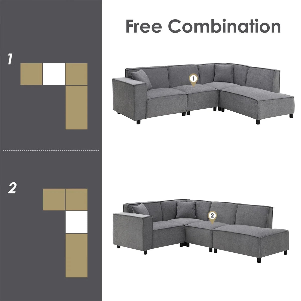 97\*74" Chenille Fabric L-shaped Sectional Sofa with Chaise Lounge Y47723