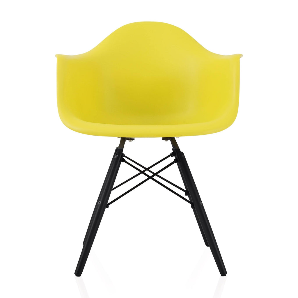 Light Yellow Molded Plastic Dining Arm Chair with Black Wood Legs (Set of 4) Y6135