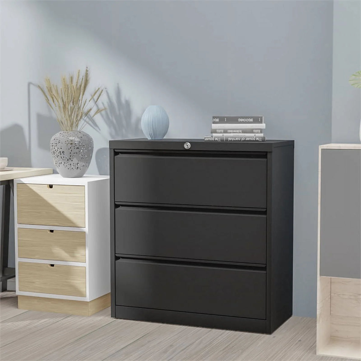3 Drawer Black Steel Locking Filing Cabinet O962