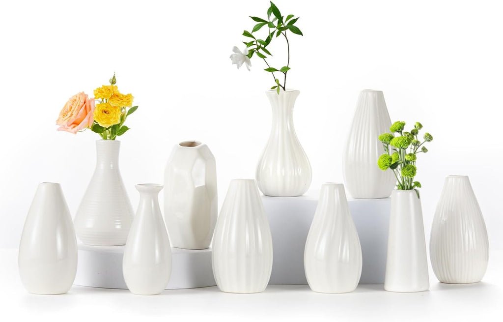 Mini Ceramic Vase Set of 10 White C30506