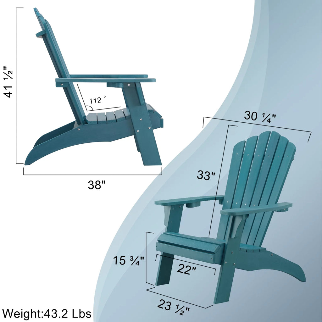 Oversized Blue Poly Lumber Adirondack Chair with Cup Holder D517