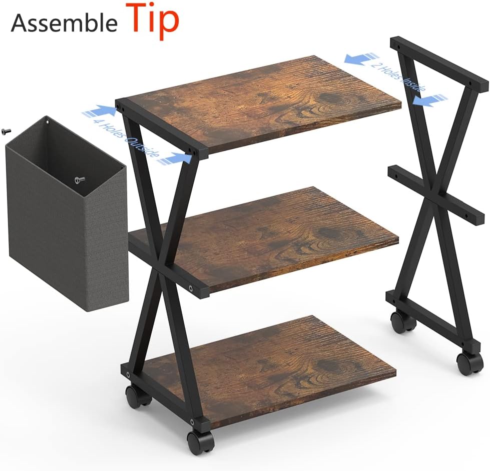 3 Tier Wooden Mobile Printer Stand with Storage Bag G804