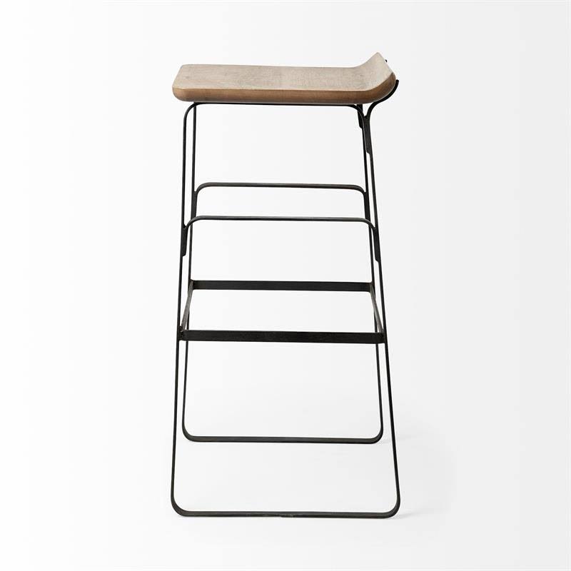 Brown Wood Seat Black Metal Base Stool X820
