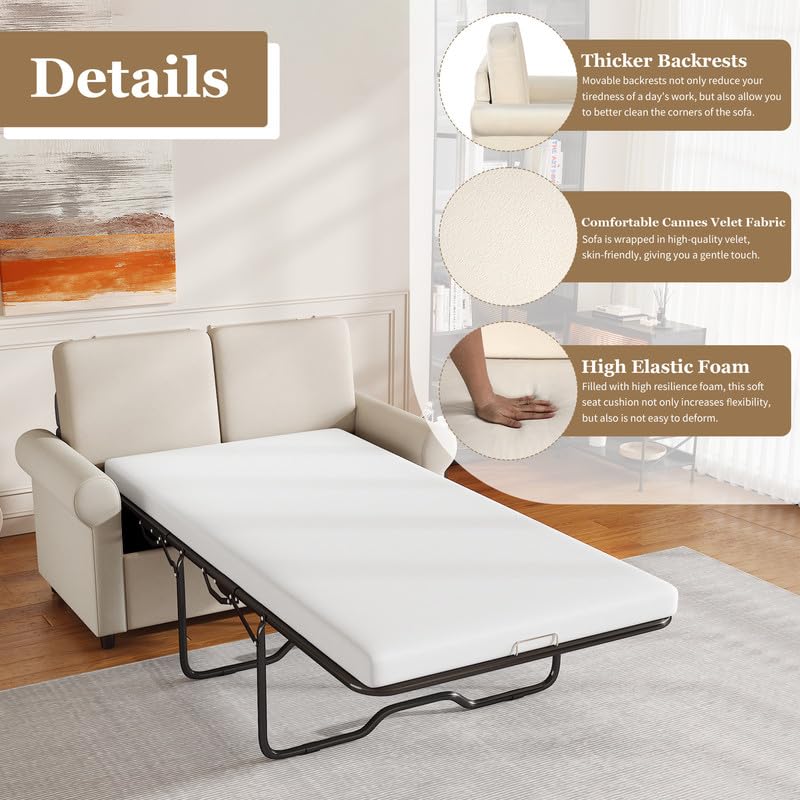 Grey Pull Out Sofa Bed with Twin Size Mattress Pad U753