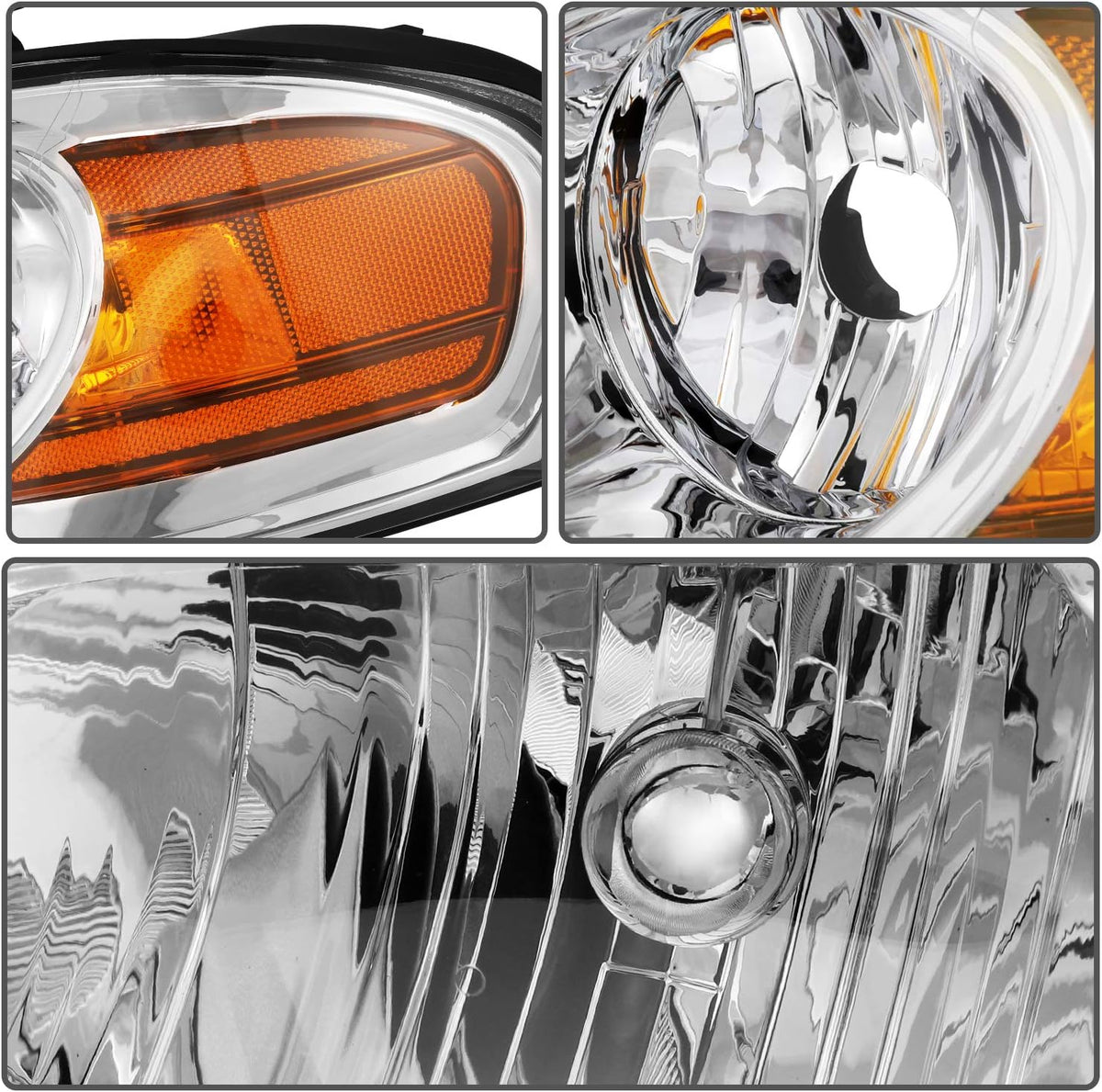 Replacement Headlight Assembly Set for Nissan Sentra 2004-2006 Chrome Housing Amber Reflector Clear Lens U23341