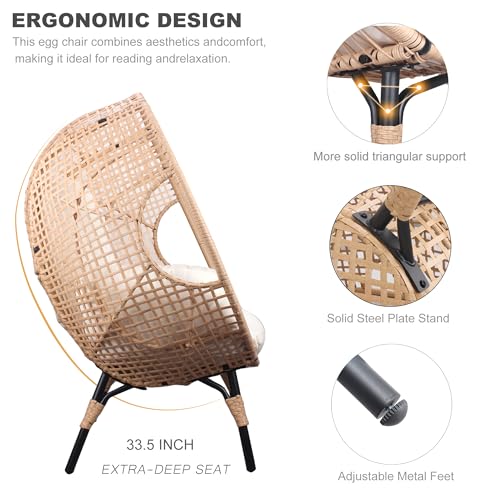 Oversized Wicker Egg Chair with Cushion 500lbs Capacity U606907