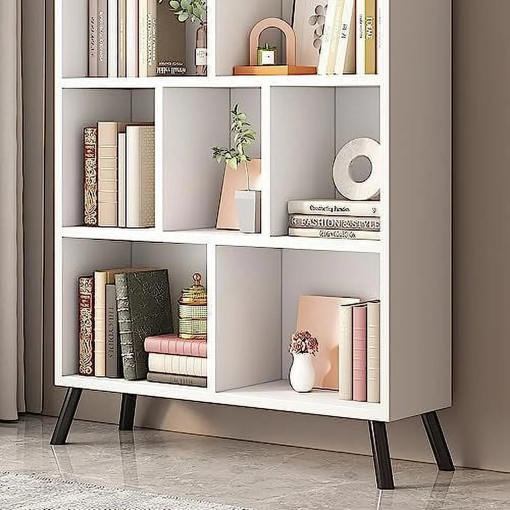 White 7 Cube 3 Tier Wood Bookshelf K361569