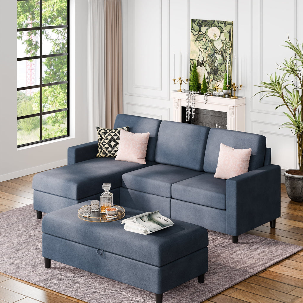 L Shaped 4 Seat Sectional Sofa with Storage Ottoman L356