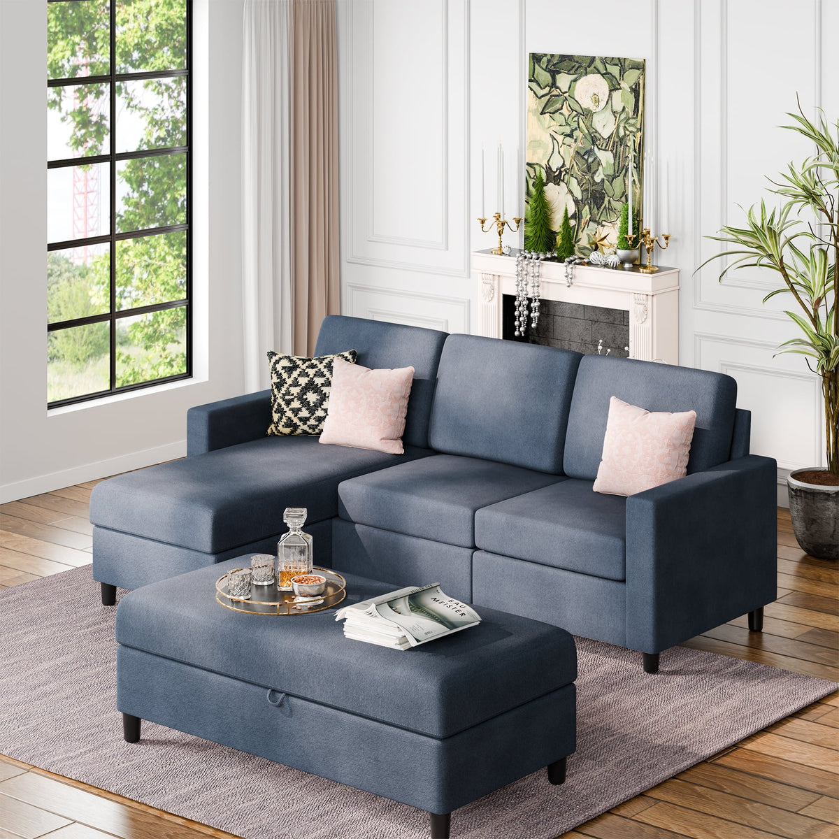 L Shaped 4 Seat Sectional Sofa with Storage Ottoman L356