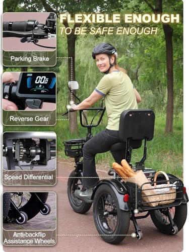 Folding Electric Tricycle 1000W 48V 15AH 18''×4'' Fat Tire 3 Wheel 450lbs Load V5618