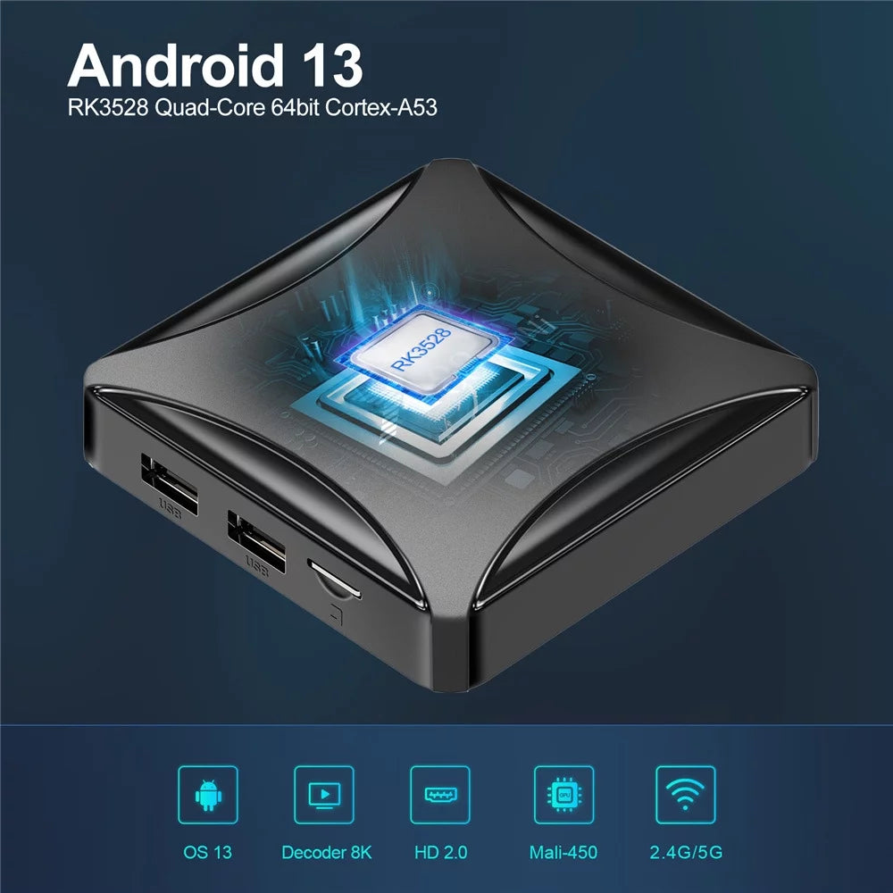 Android 13.0 TV Box 4GB RAM 64GB ROM Quad-Core 8K HDR10+ Ultra HD M5711