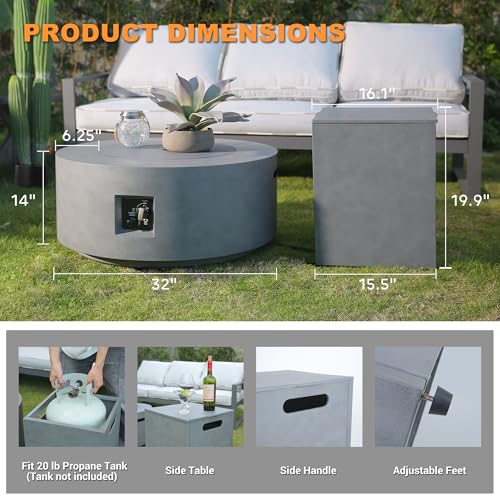32 Inch 3-Piece Propane Fire Pit Table 65,000 BTU with Tank Side Table and Baking Sheet E7583