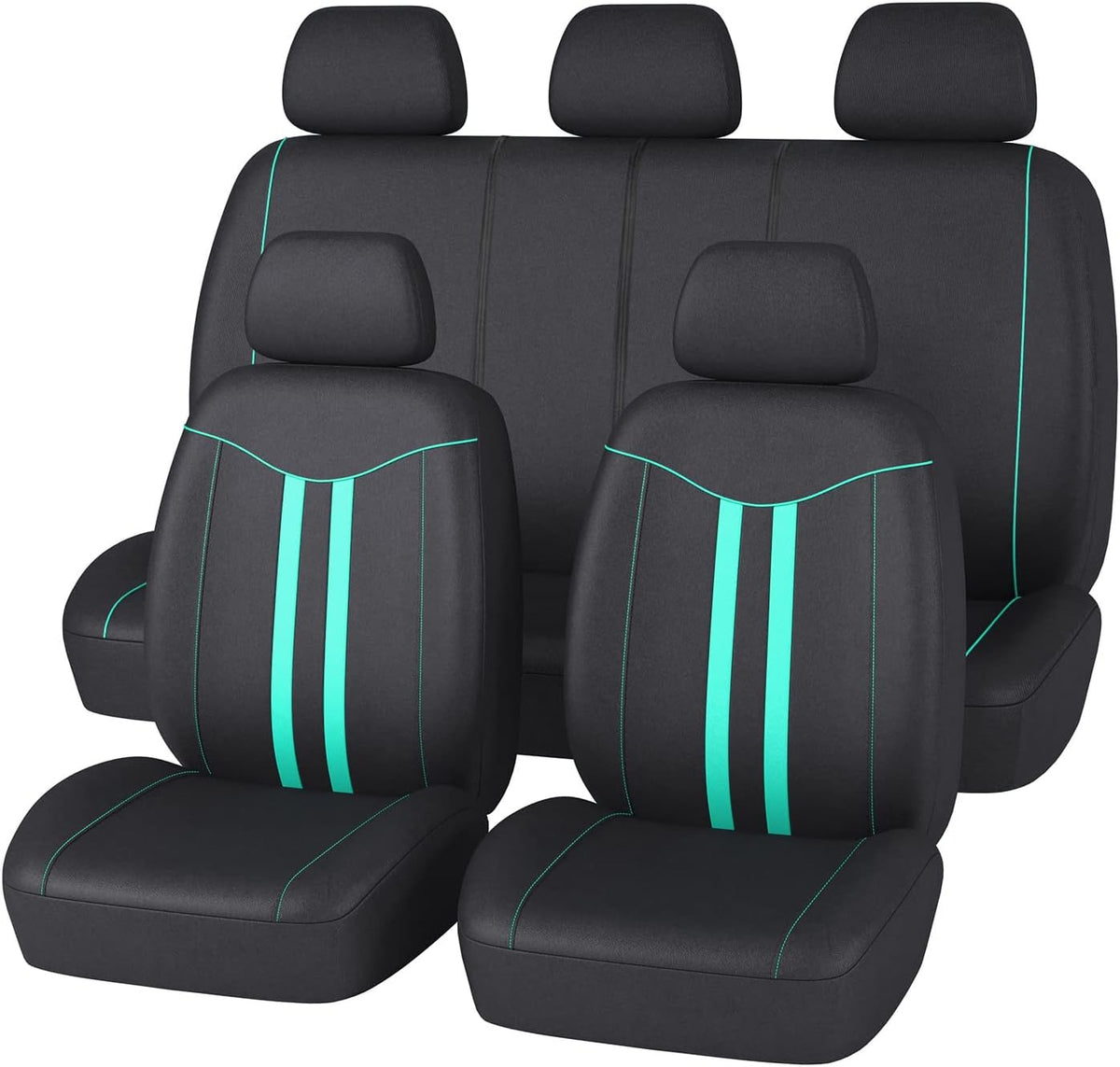 Automotive Seat Covers Full Set Universal Fit Air Compatible 3 Zipper Bench Black-Purple D548