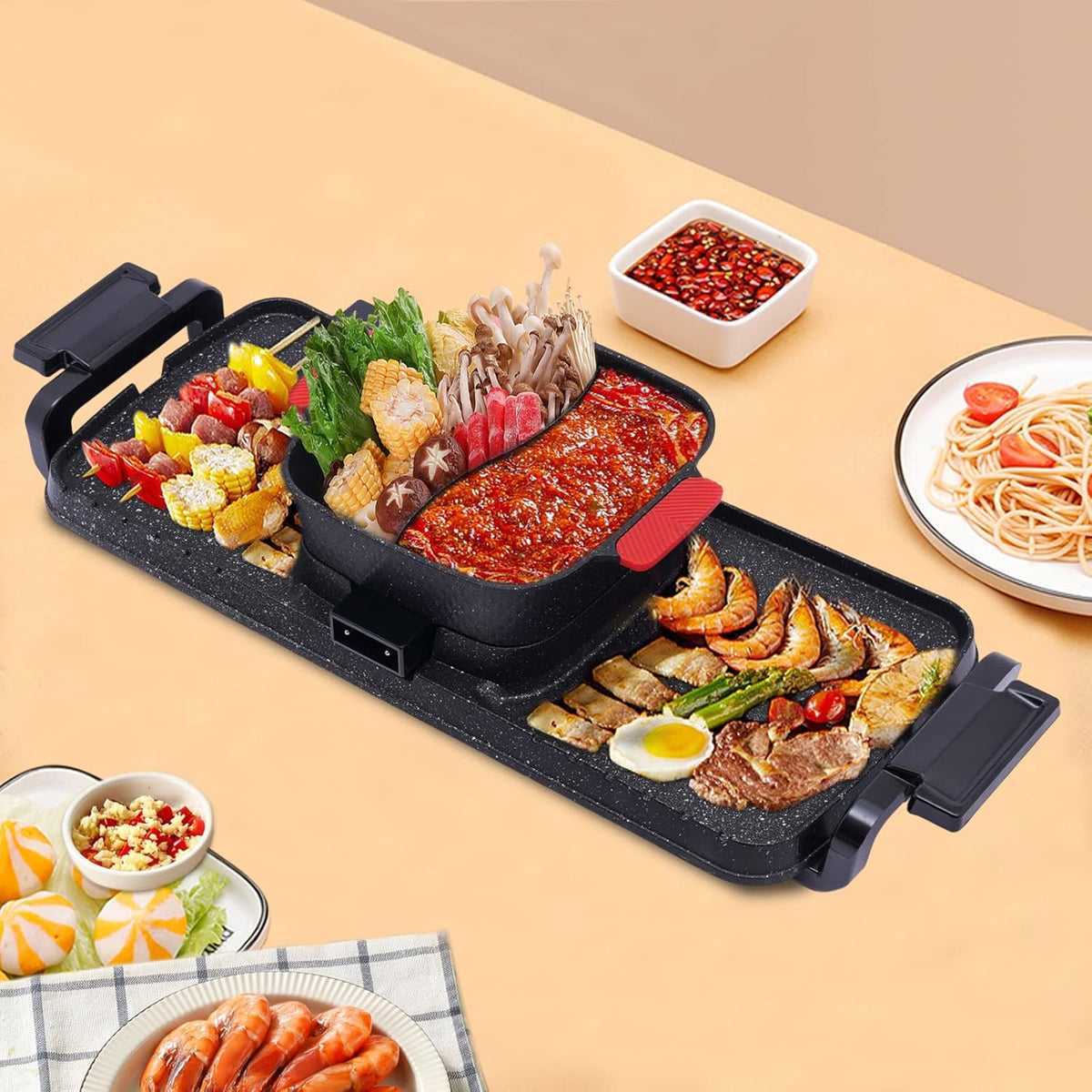 2 in 1 Smokeless Indoor Non-Stick Electric Grill Hot Pot H421763