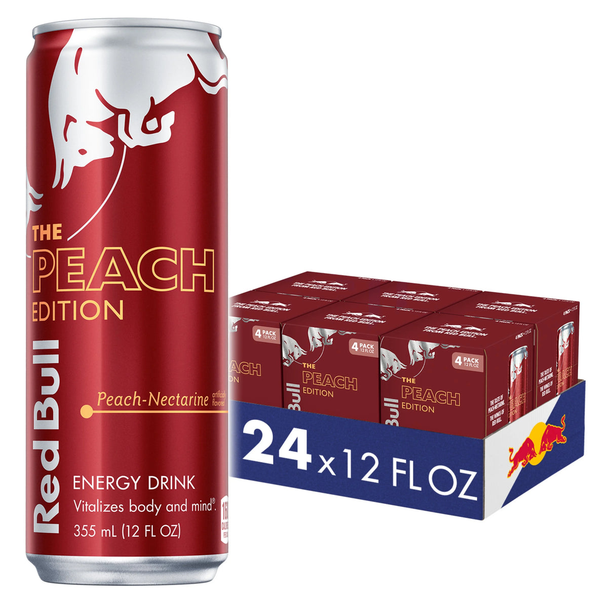 Peach Energy Drink, 12 fl oz, 6 Packs of 4 Cans C698717